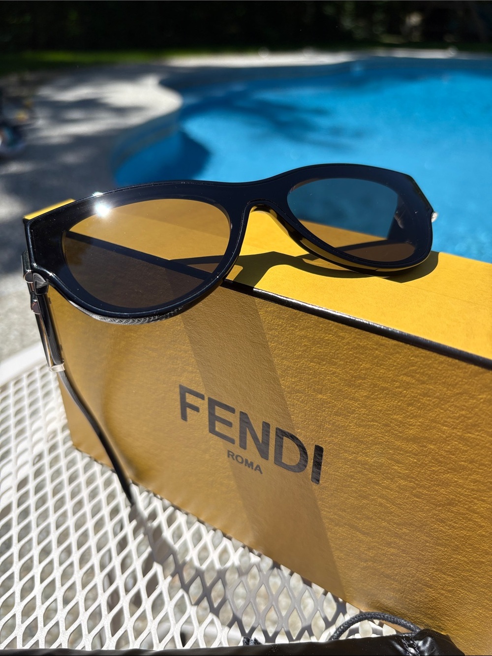 Fendi Black Cat-Eye Sunglasses with Yellow Logo Box